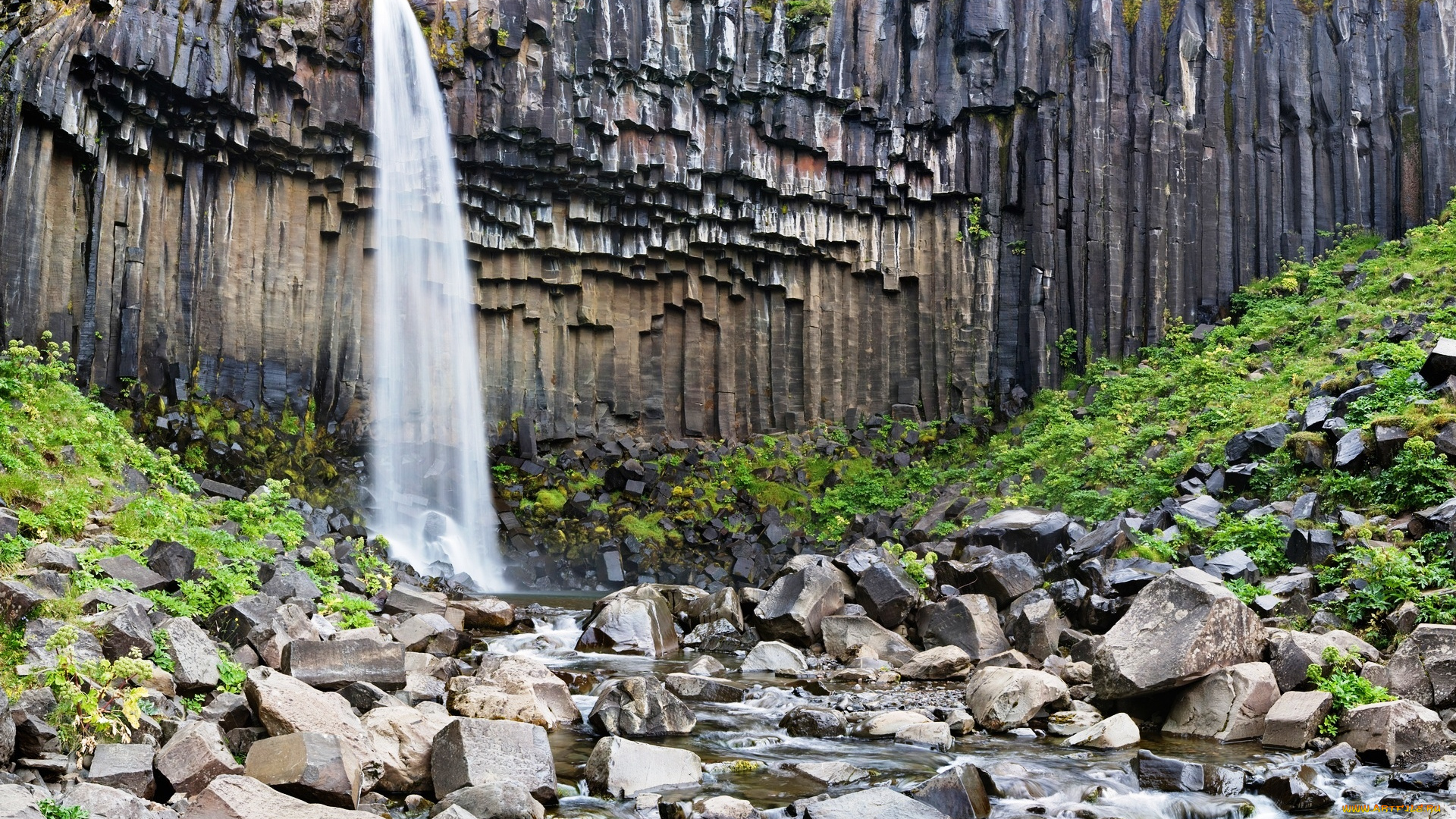 водопад, свартифосс, , исландия, природа, водопады, поток, камни, скалы