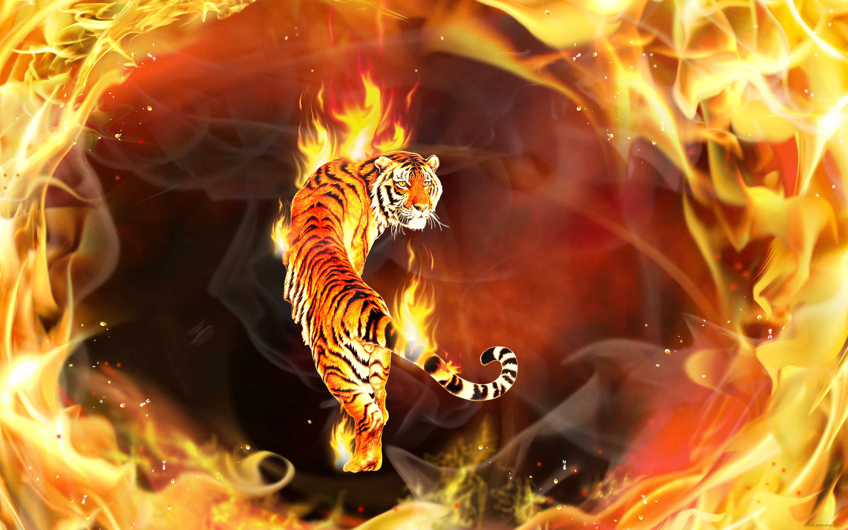 3д, графика, animals, животные, тигр, пламя