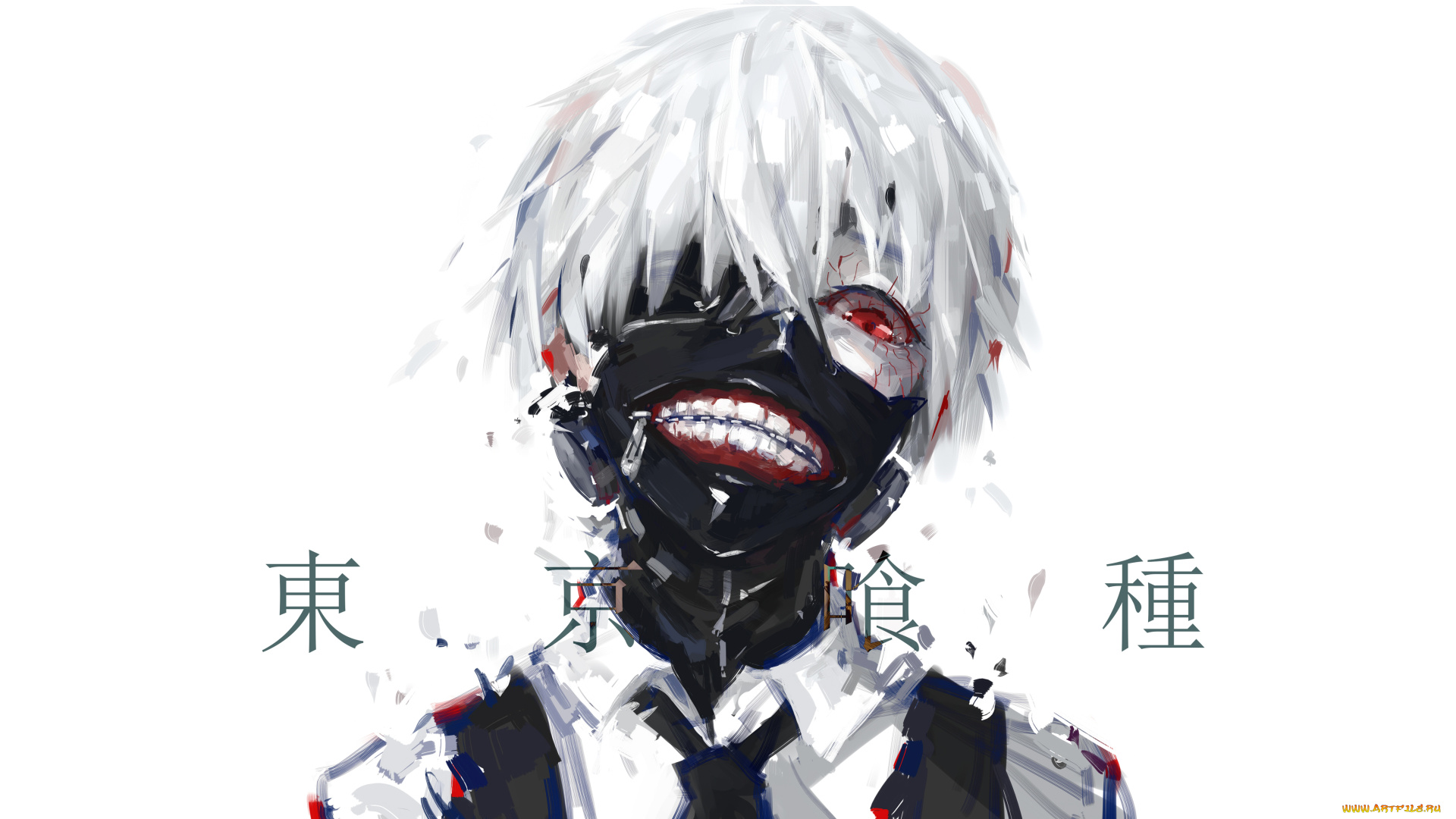 аниме, tokyo, ghoul, токийский, гуль, tokyo, ghoul, anime, белые, волосы, маска, красный, глаз, канеки, кен, kaneki, ken