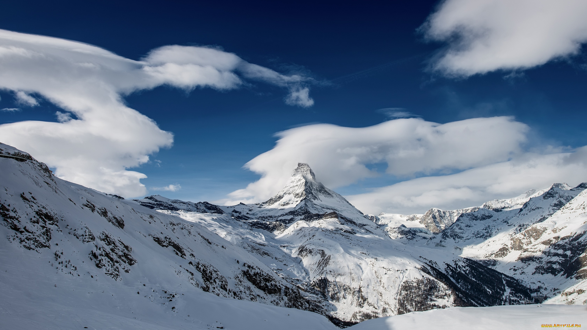 природа, горы, швейцария, зима, снег