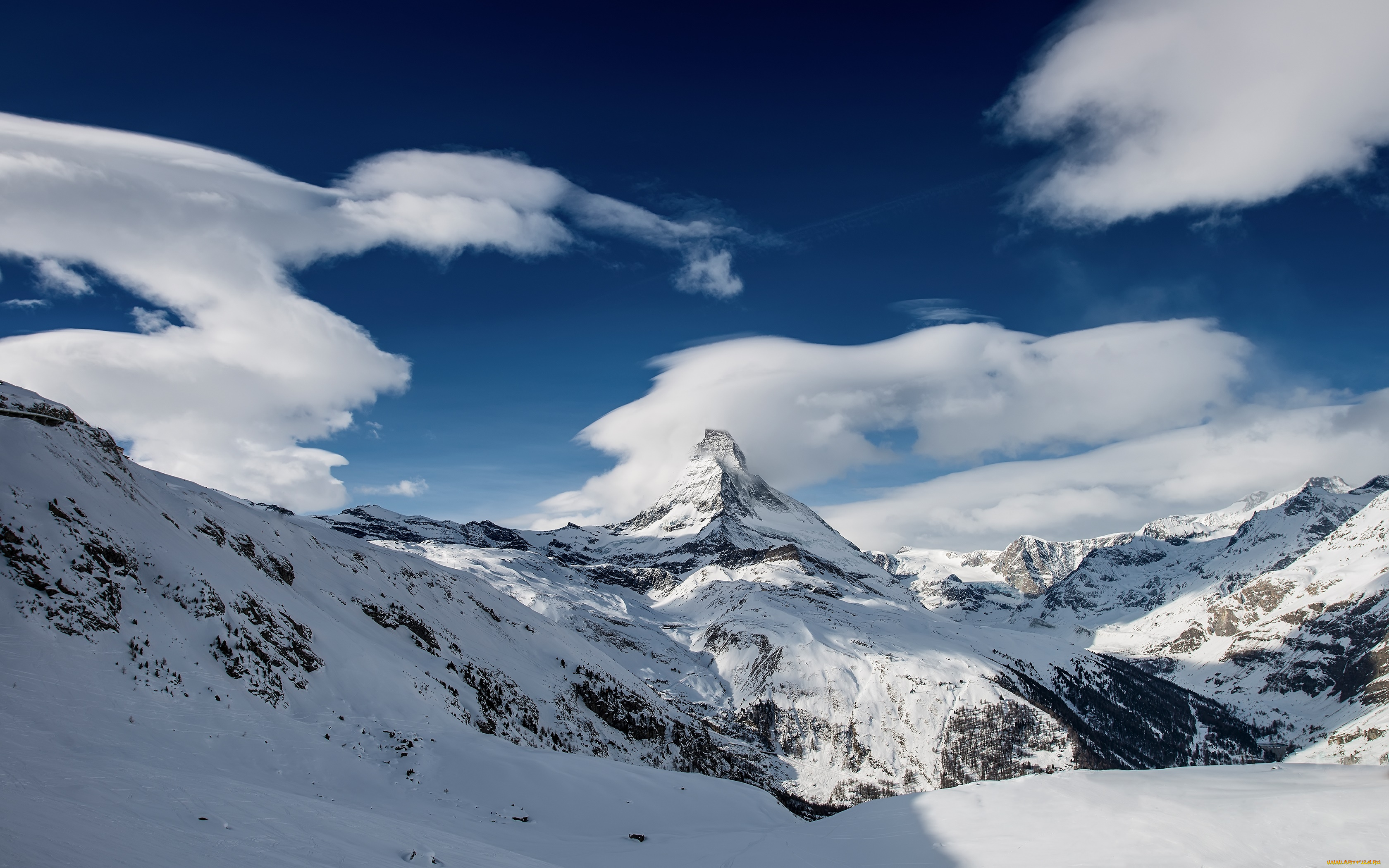 природа, горы, швейцария, зима, снег