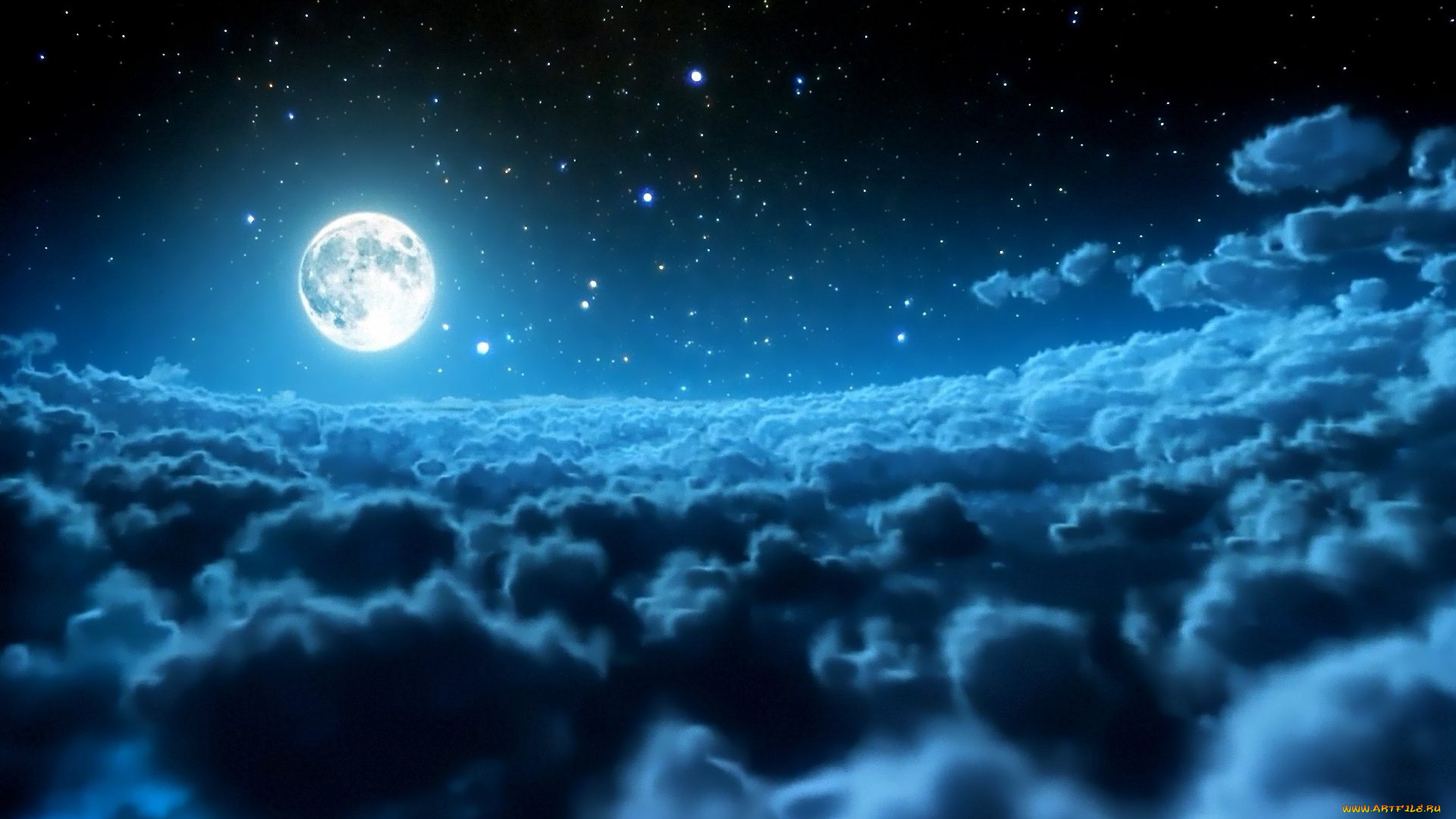 природа, облака, звезды, луна, ночь, небо