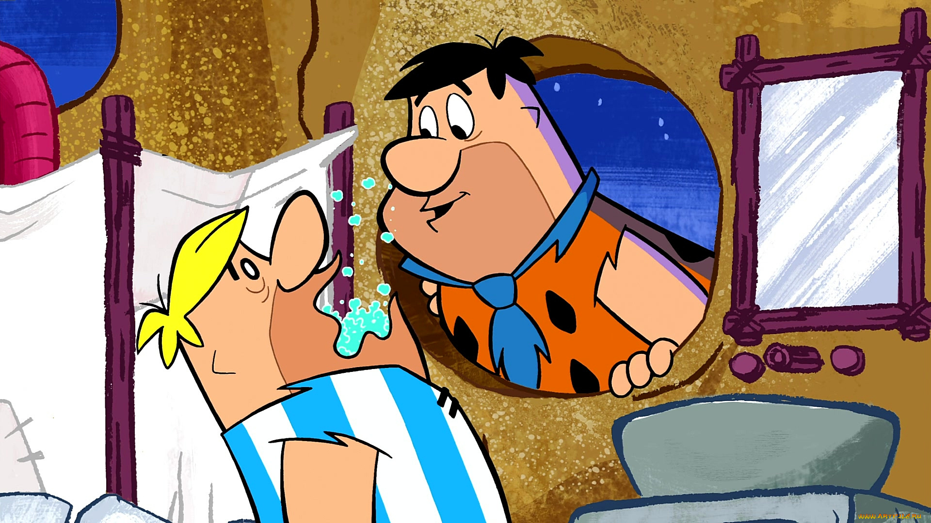 мультфильмы, the, flintstones, мужчина, двое, зеркало