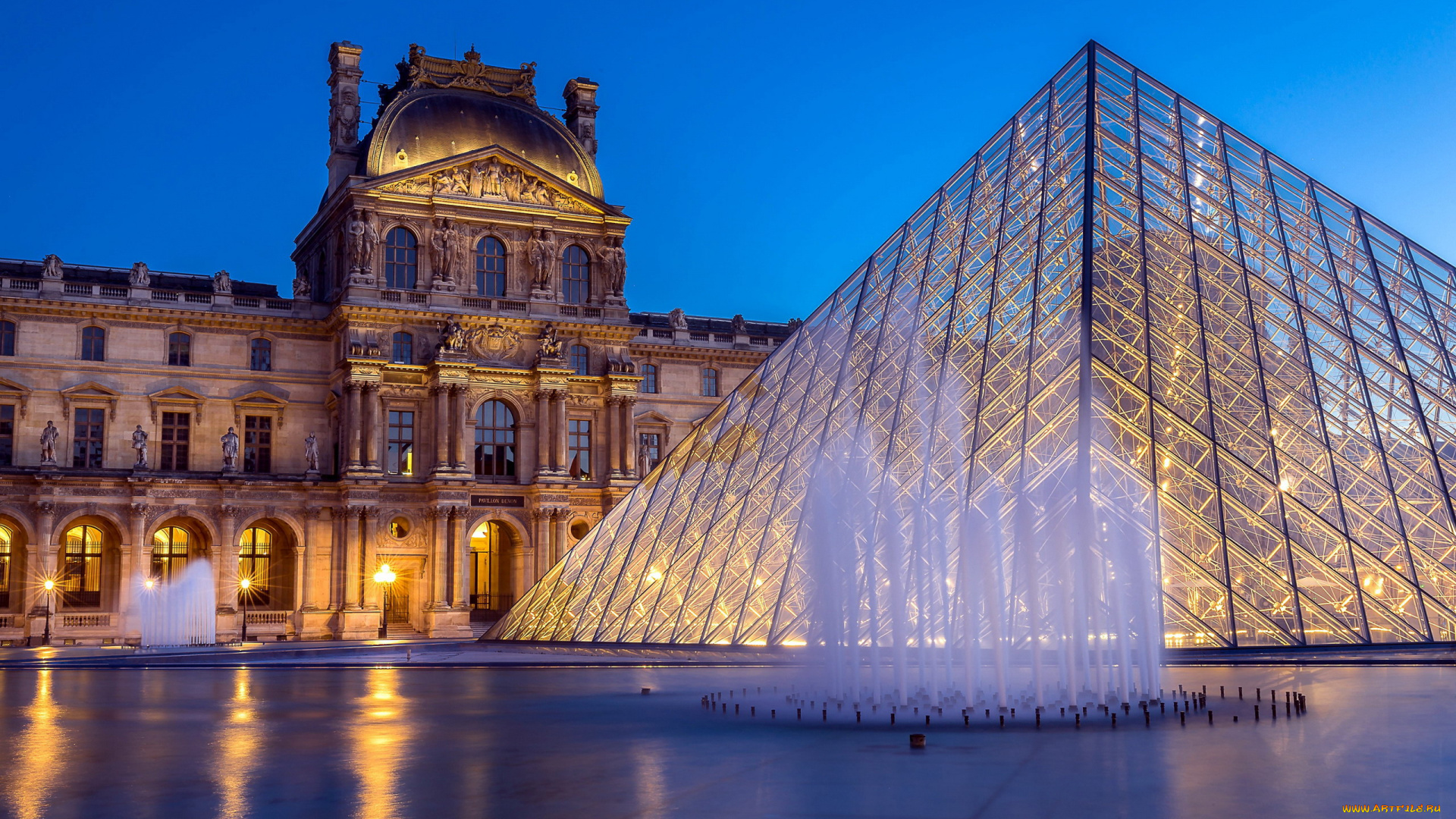 louvre, города, париж, , франция, фонтан