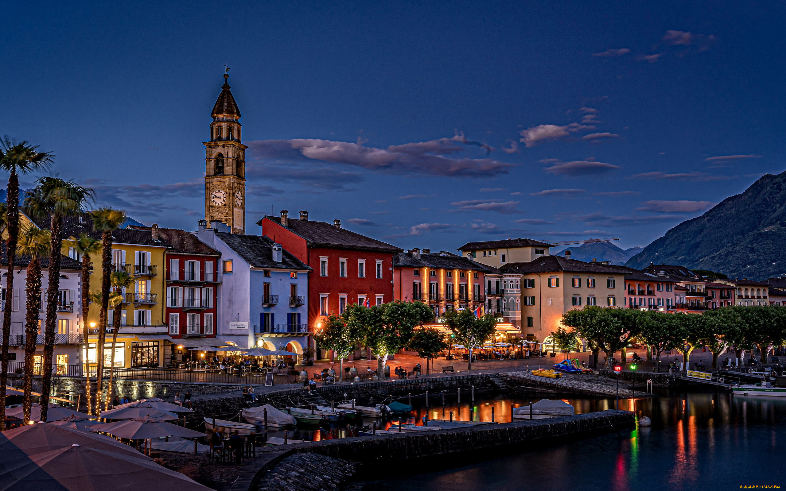 ascona, ticino, switzerland, города, -, огни, ночного, города