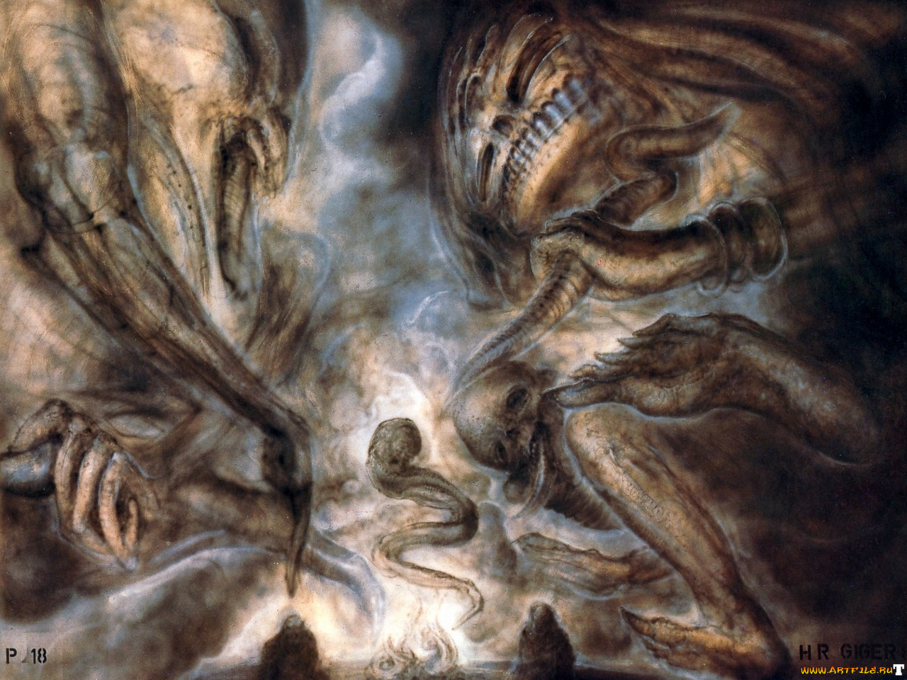 Образ чужого. Картины Ганса Рудольфа Гигера. HR Giger галерея. Гигер рисунки полтергейст.