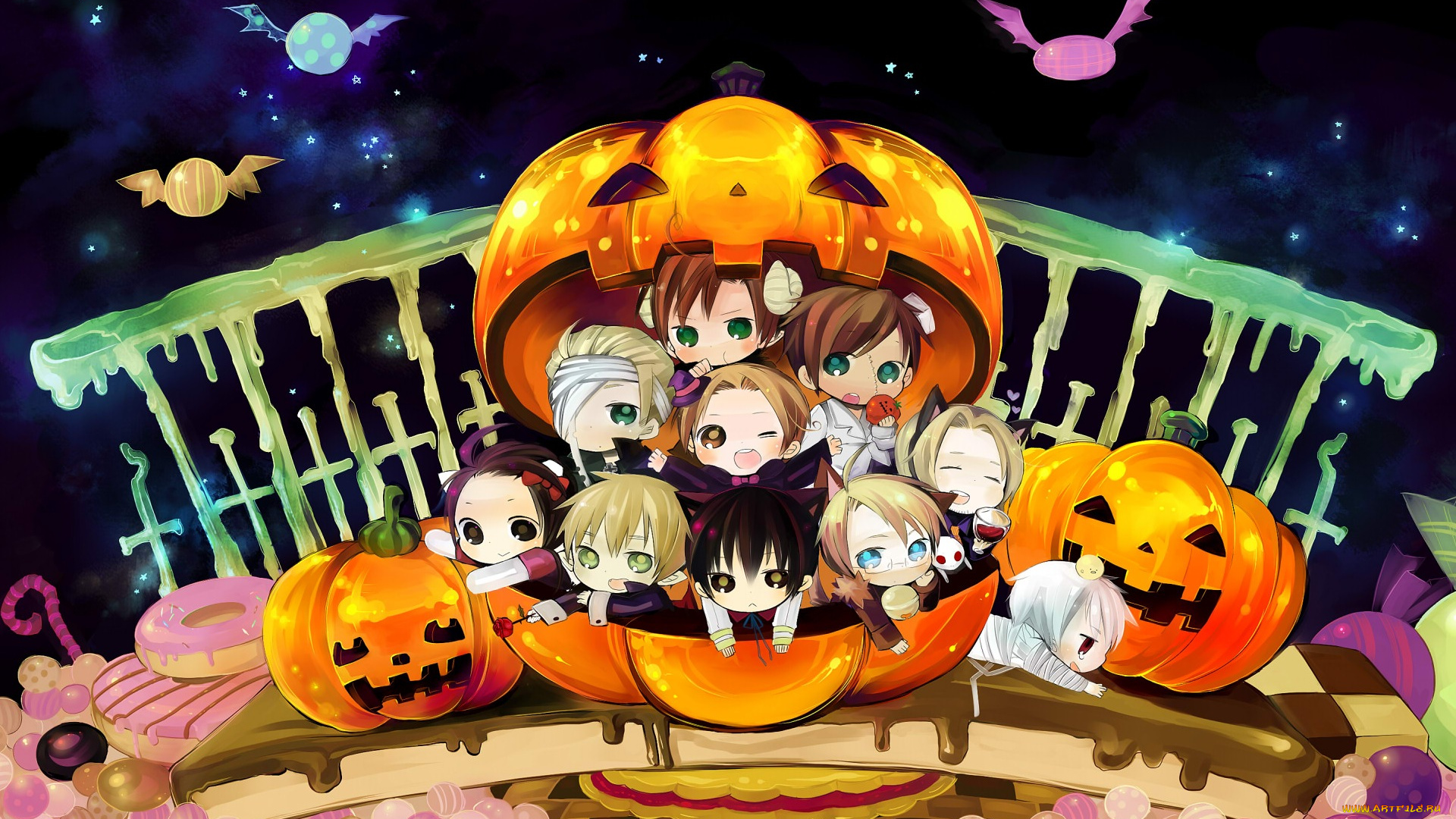 аниме, hetalia, axis, powers, halloween