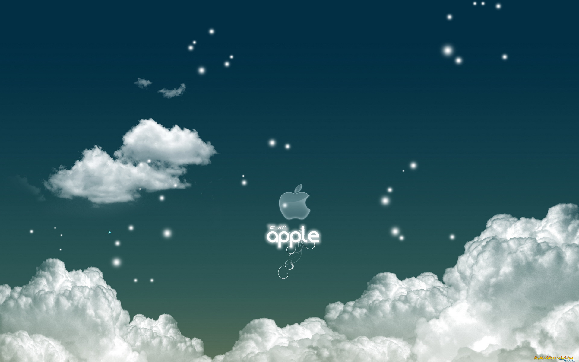 компьютеры, apple, логотип, яблоко, облака