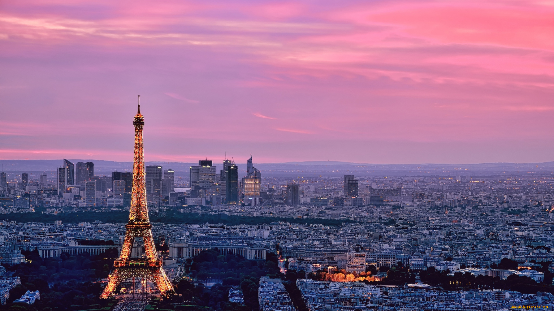 города, париж, франция, огни, ночь, панорама, эйфелева, башня