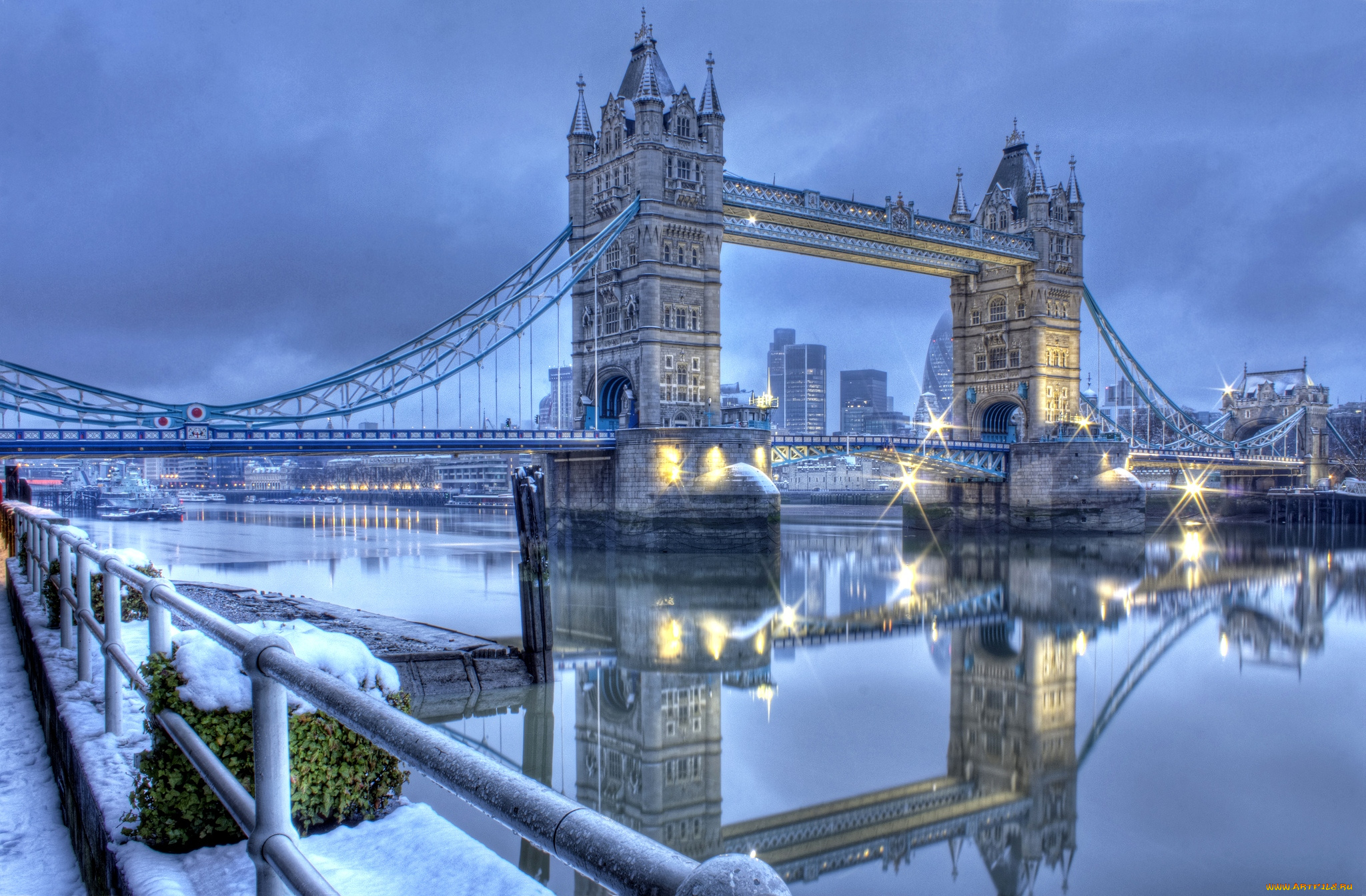 города, лондон, великобритания, зима, мост, темза