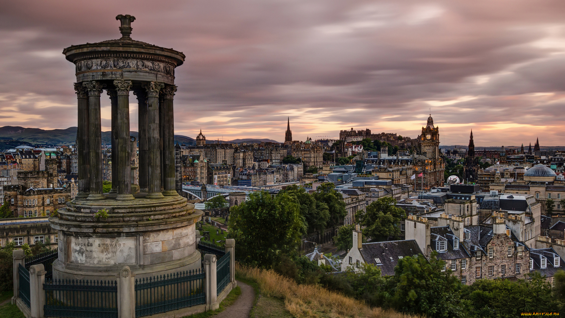города, эдинбург, шотландия, панорама, ротонда, ограда, горд
