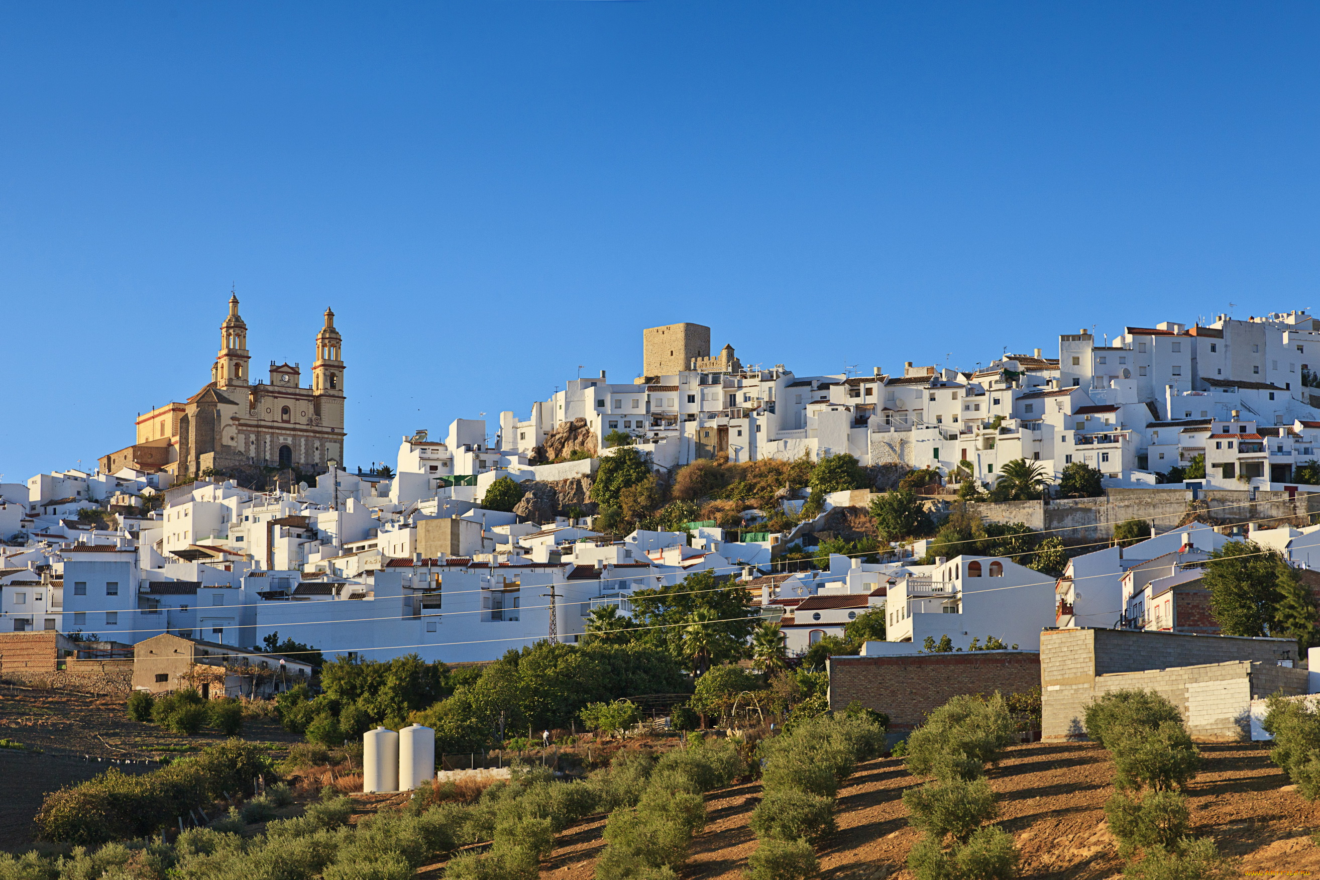 olvera, andalusia, spain, города, панорамы, ландшафт, сады, дома, испания
