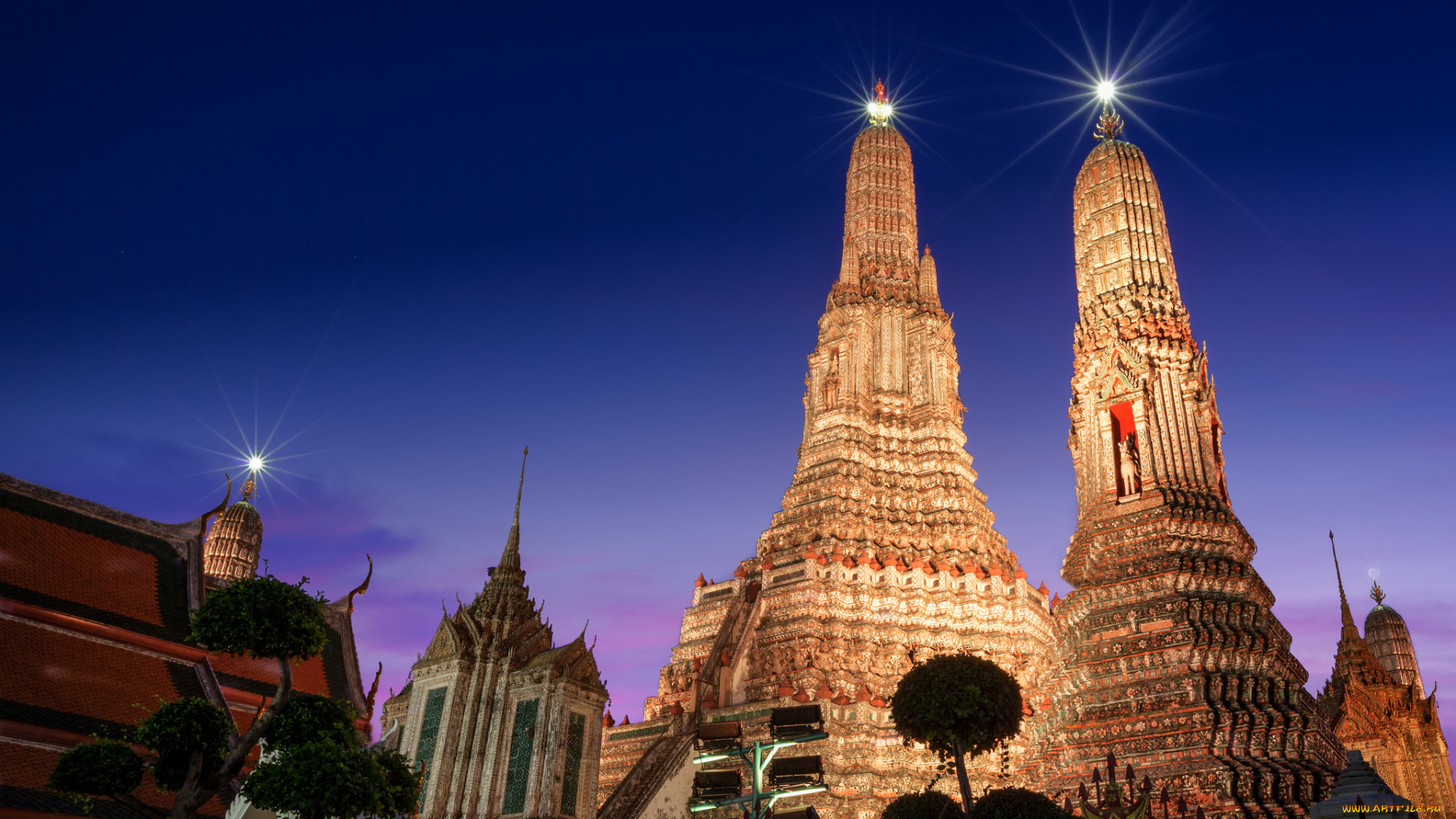 arun, temple, in, bangkok, city, города, -, буддийские, и, другие, храмы, огни, храм, ночь