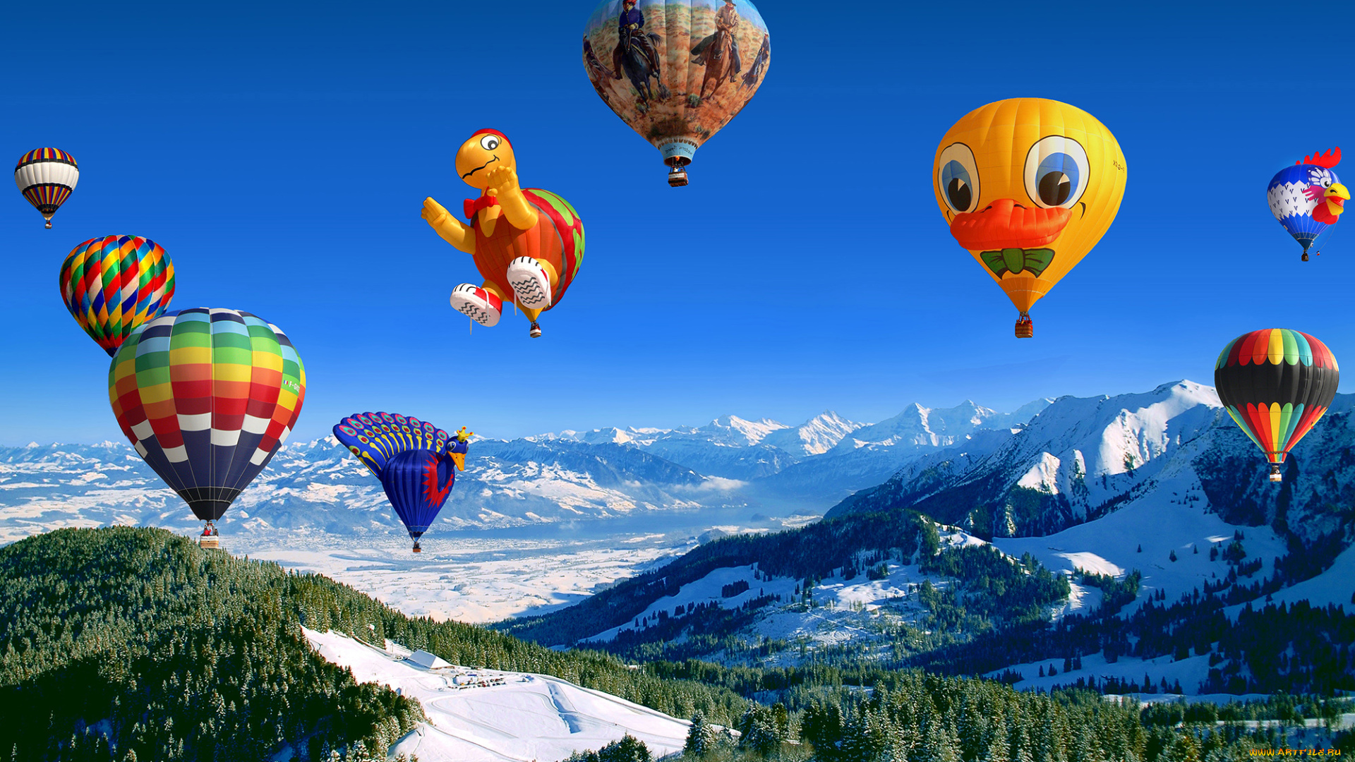авиация, воздушные, шары, горы, небо, полёт, шары, воздушные
