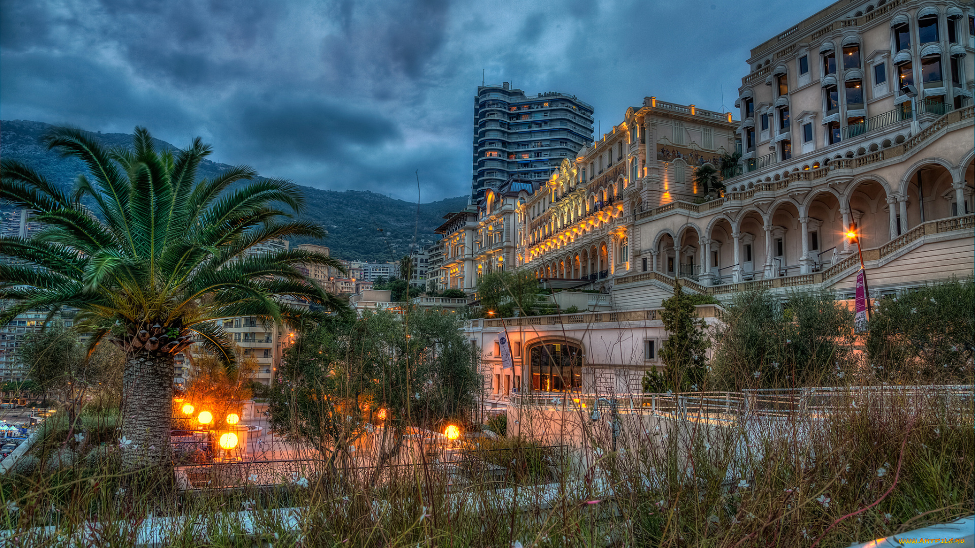 monte, carlo, evening, города, монте-карло, , монако, горд, ночь, огни