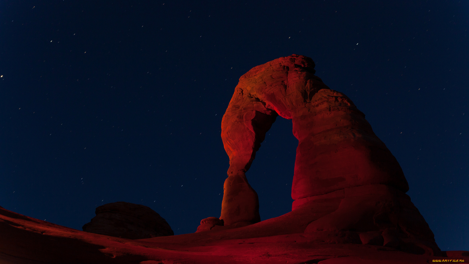 природа, горы, звезды, небо, арка, скала, ночь, каньон, utah, arches, national, park