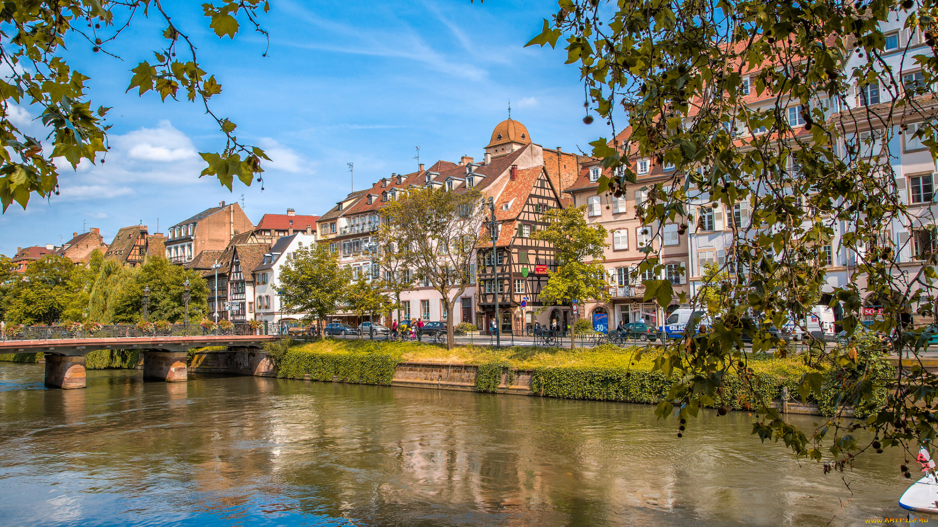 strasbourg, города, страсбург, , франция, дома, набережная, мост, река