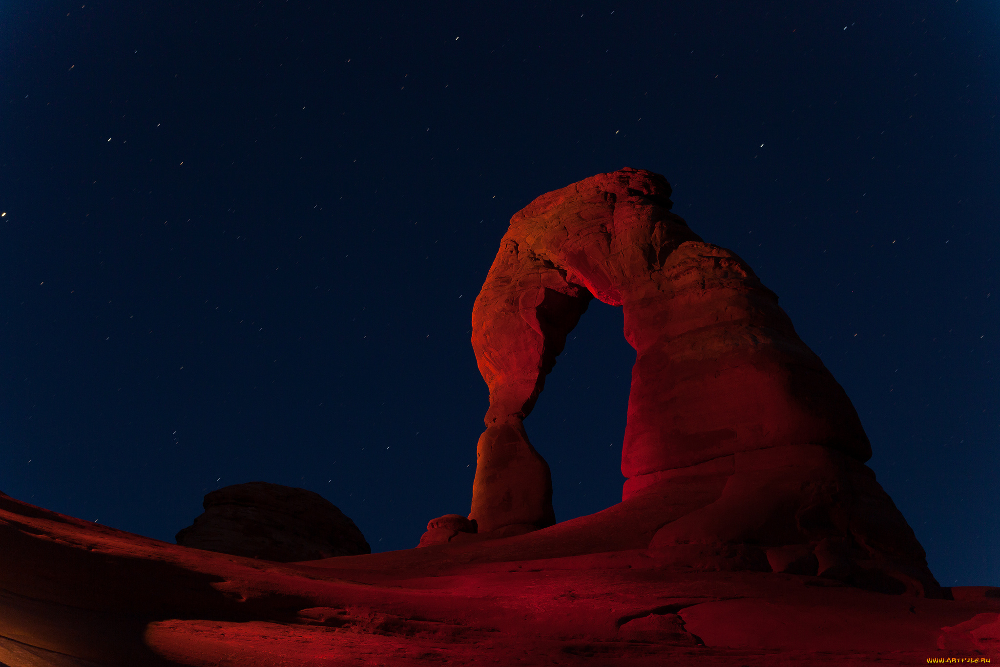 природа, горы, звезды, небо, арка, скала, ночь, каньон, utah, arches, national, park