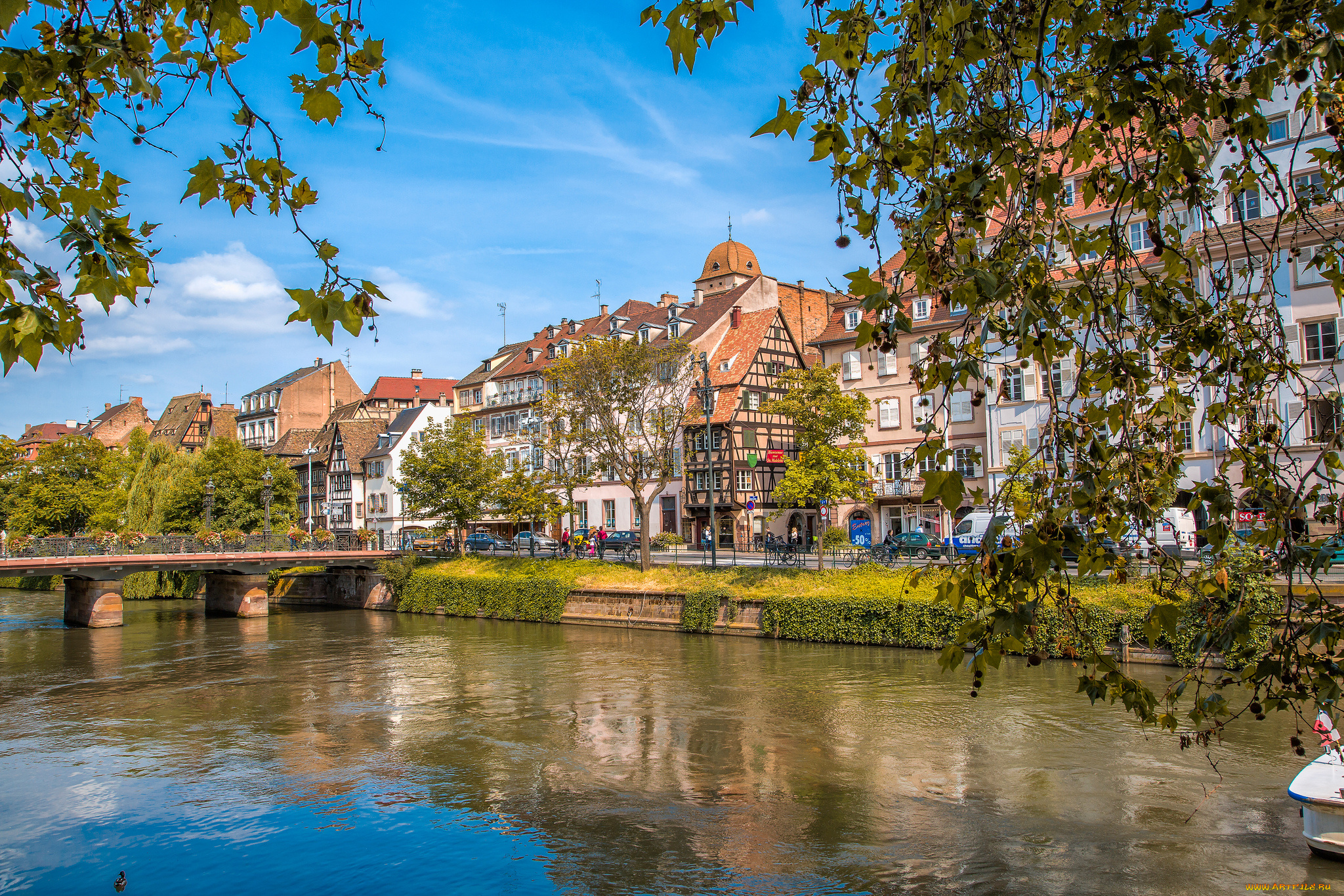 strasbourg, города, страсбург, , франция, дома, набережная, мост, река