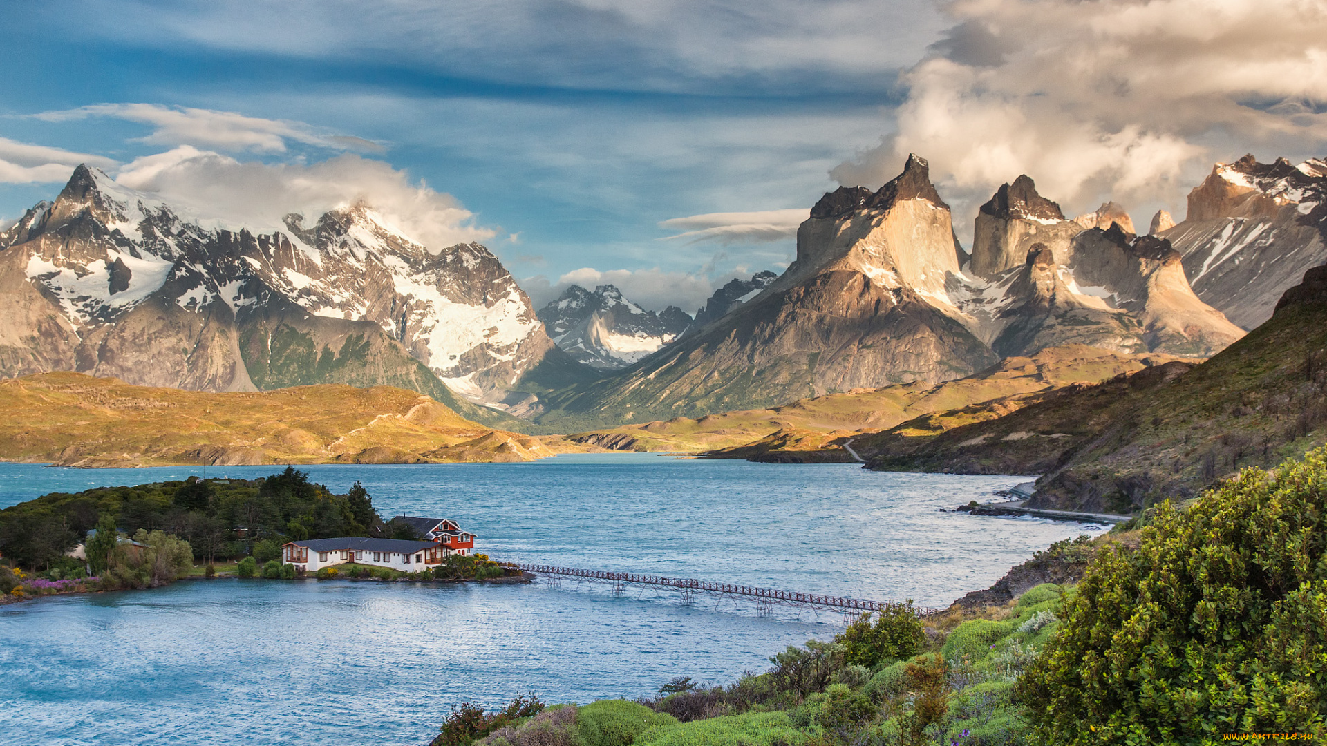 southern, patagonia, города, -, пейзажи, поселок, озеро, горы