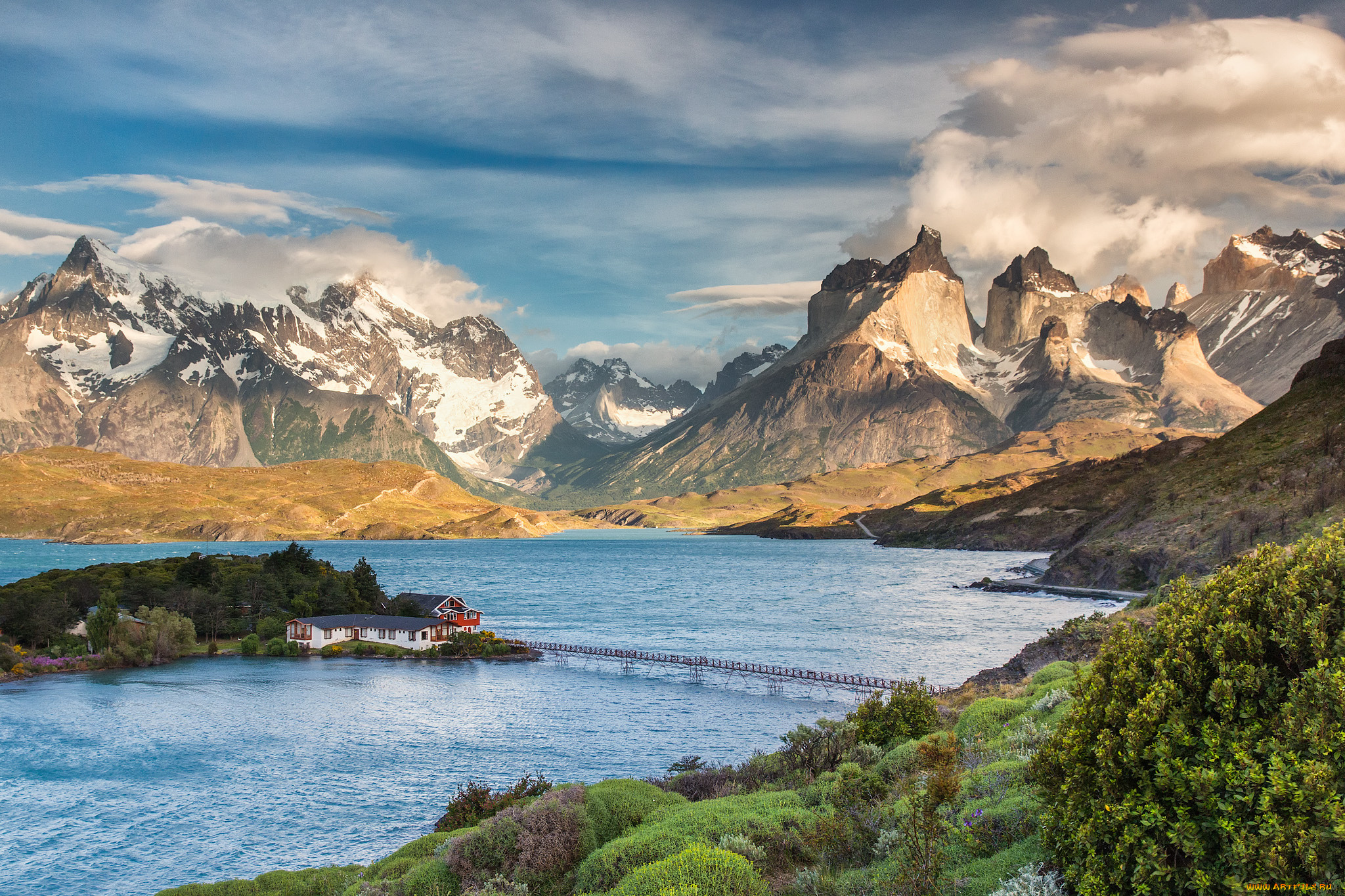 southern, patagonia, города, -, пейзажи, поселок, озеро, горы