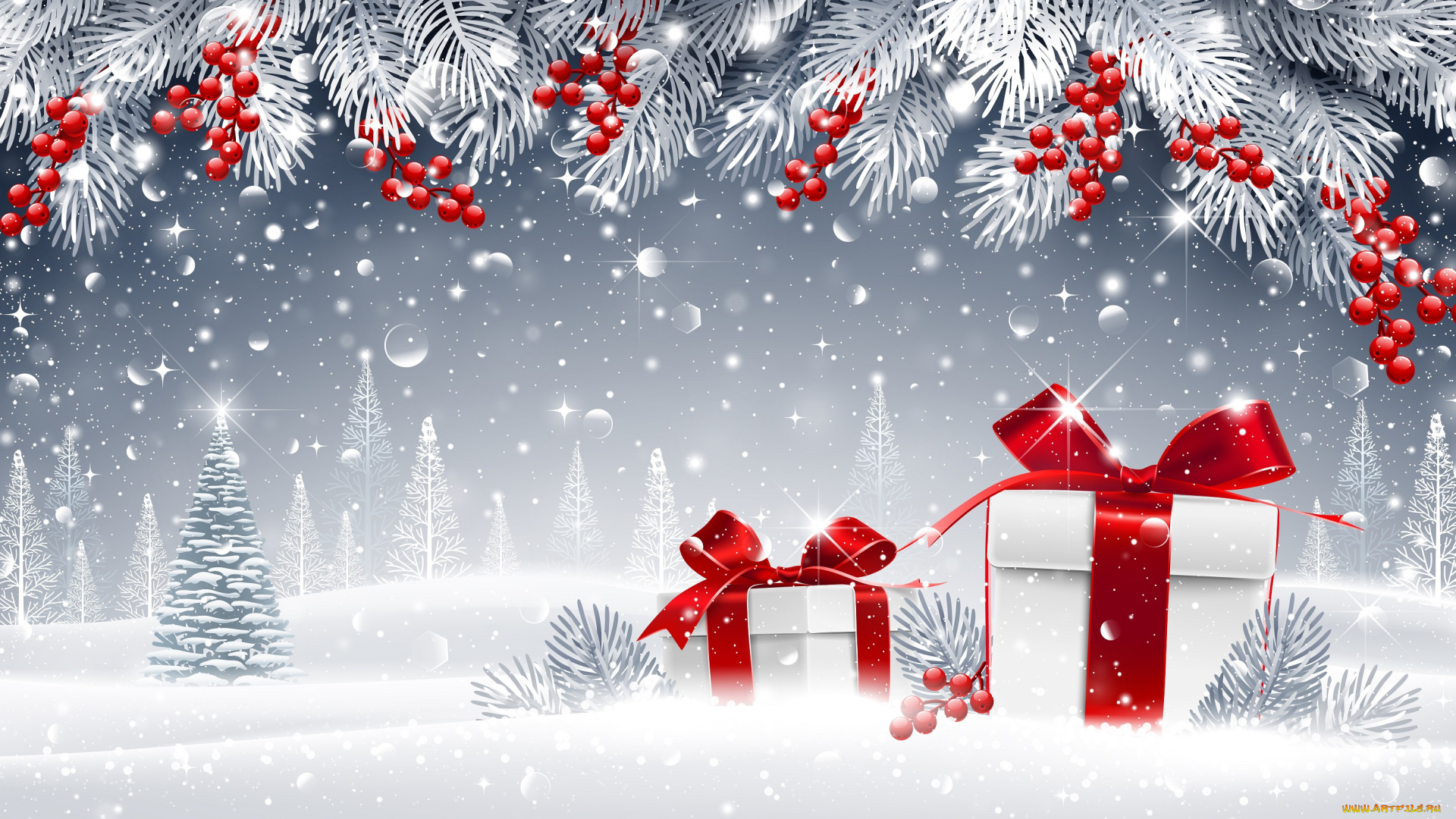 праздничные, подарки, и, коробочки, подарки, ягоды, ветки, снег