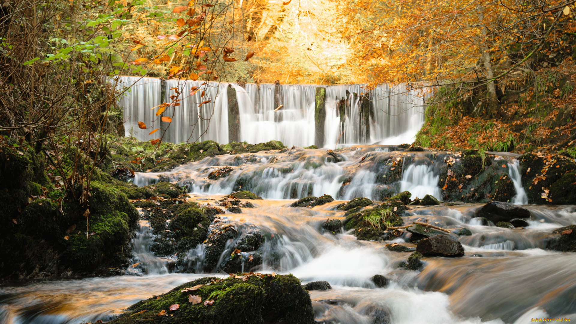 природа, водопады, осень, поток, водопад