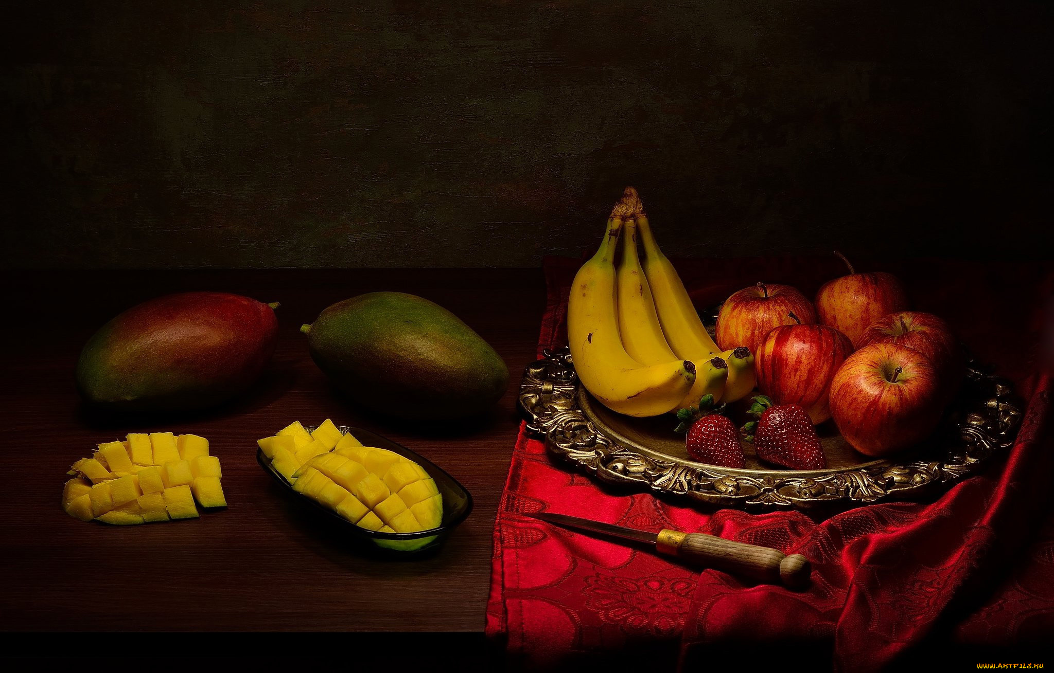 еда, фрукты, , ягоды, клубника, манго, яблоки, бананы