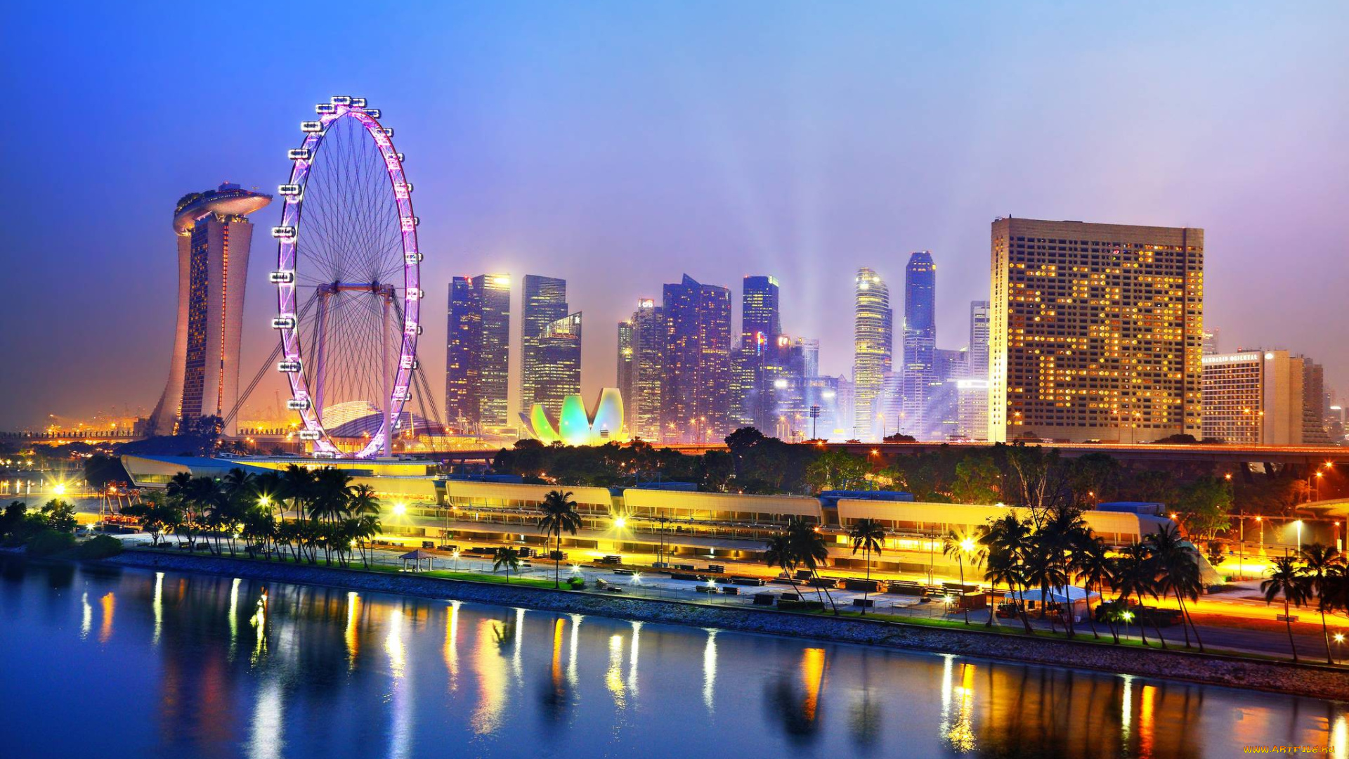singapore, города, сингапур, , сингапур, город, вид, красота, роскошь, небо, вечер, ночь, иллюминация, отражение, огни