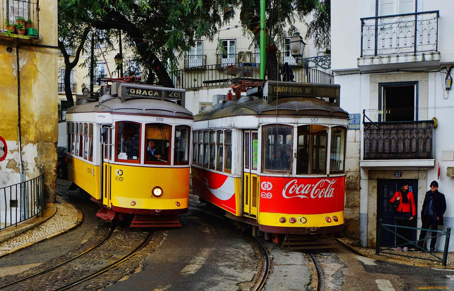 трамваи, лиссабон, техника, трамваи, лиссабон, город, португалия, улица