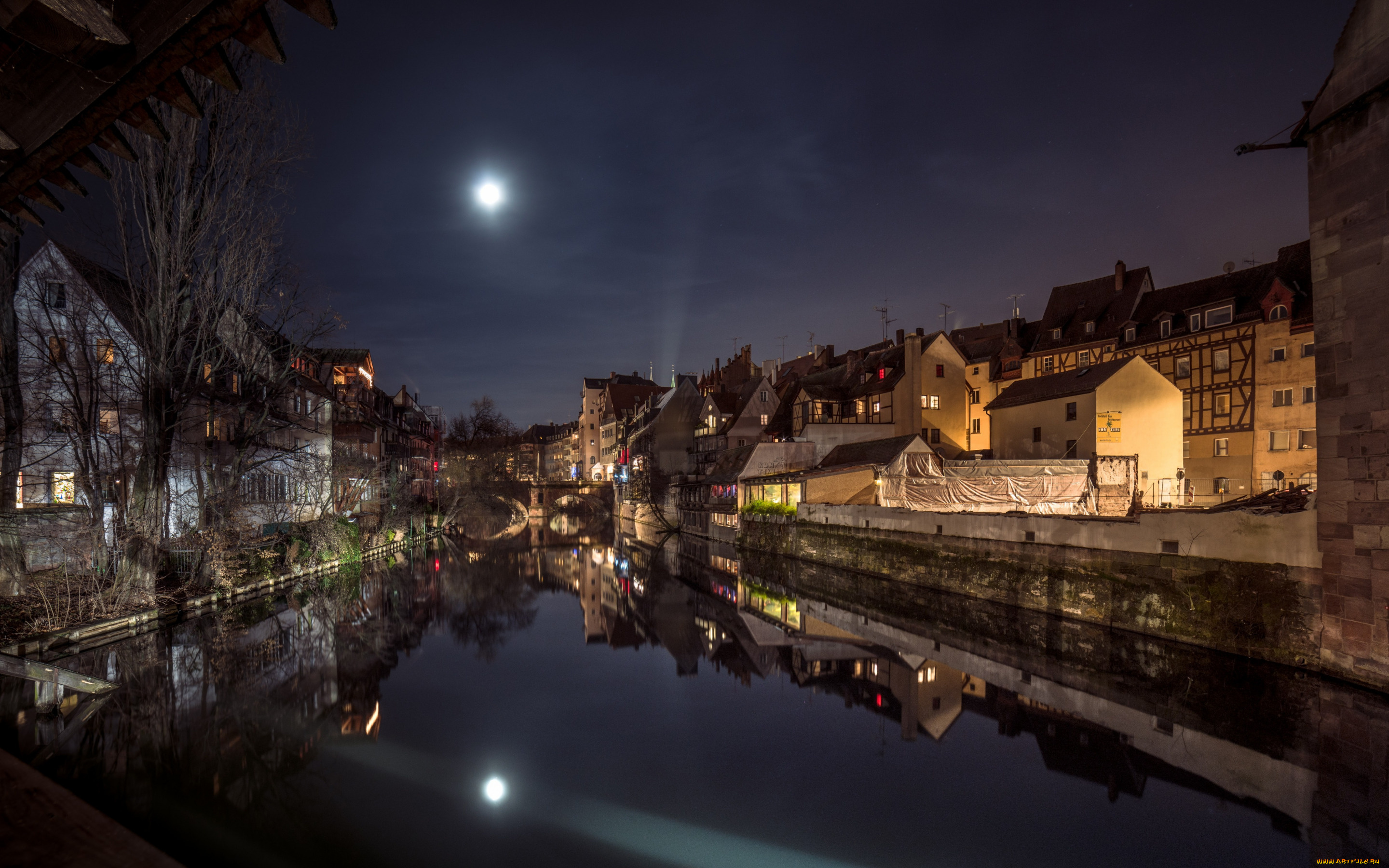 nuremberg, bavaria, germany, города, -, огни, ночного, города