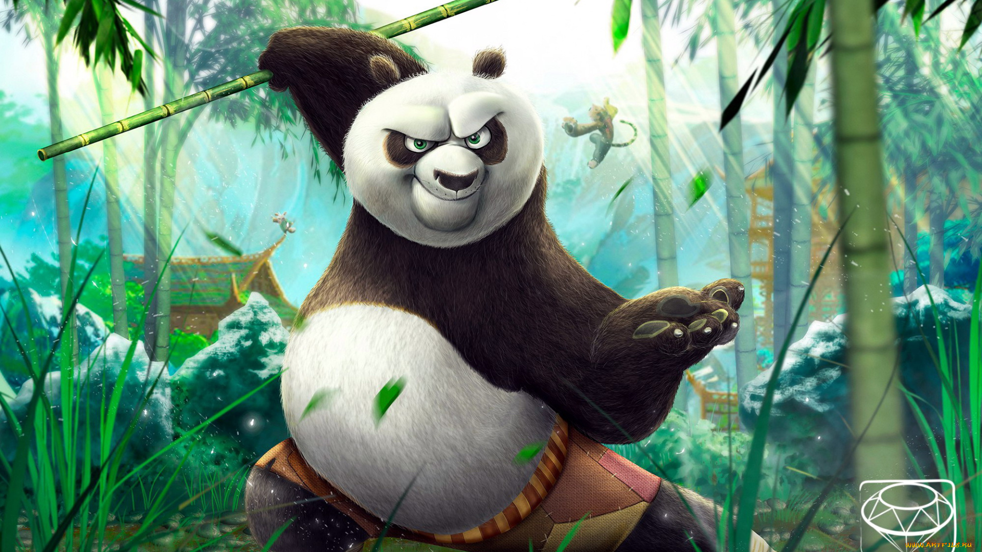 мультфильмы, kung, fu, panda, 3, панда, кунг-фу, шест, бамбук, дом