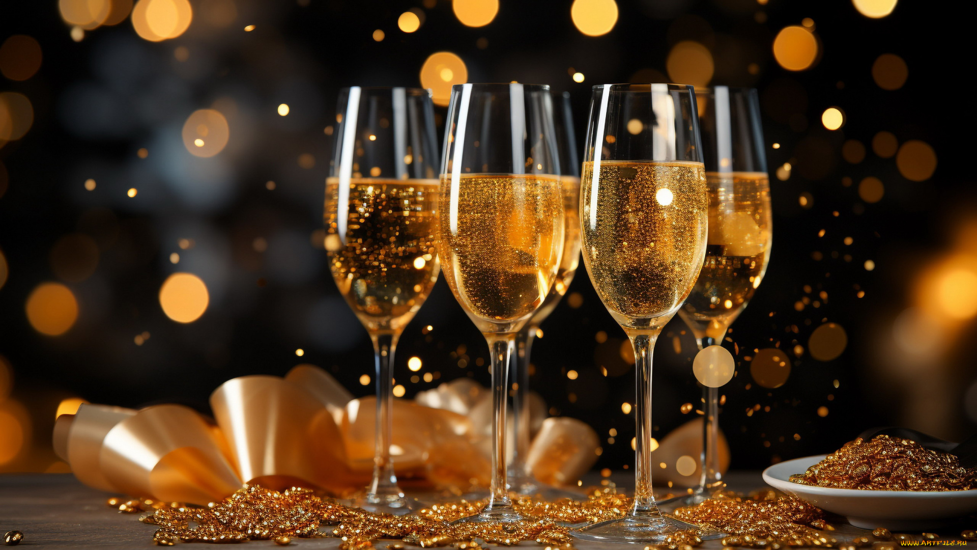 праздничные, угощения, бокалы, шампанское