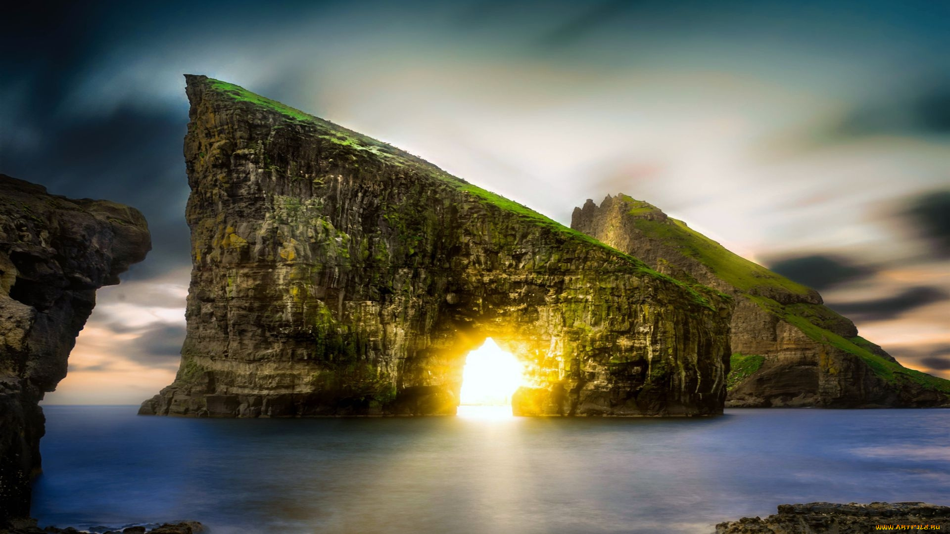 sunset, at, drangarnir, and, tindholmur, faroe, islands, природа, восходы, закаты, sunset, at, drangarnir, and, tindholmur, faroe, islands