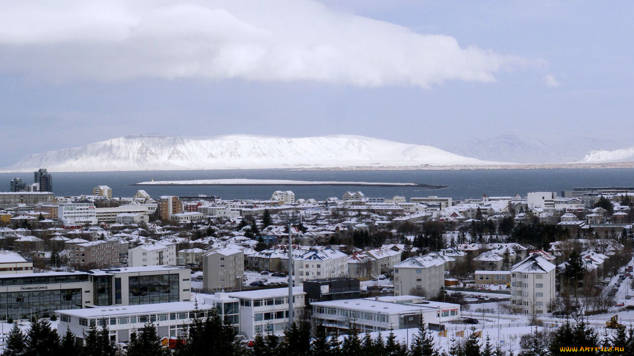 города, панорамы, море, панорама, зима, горы, здания