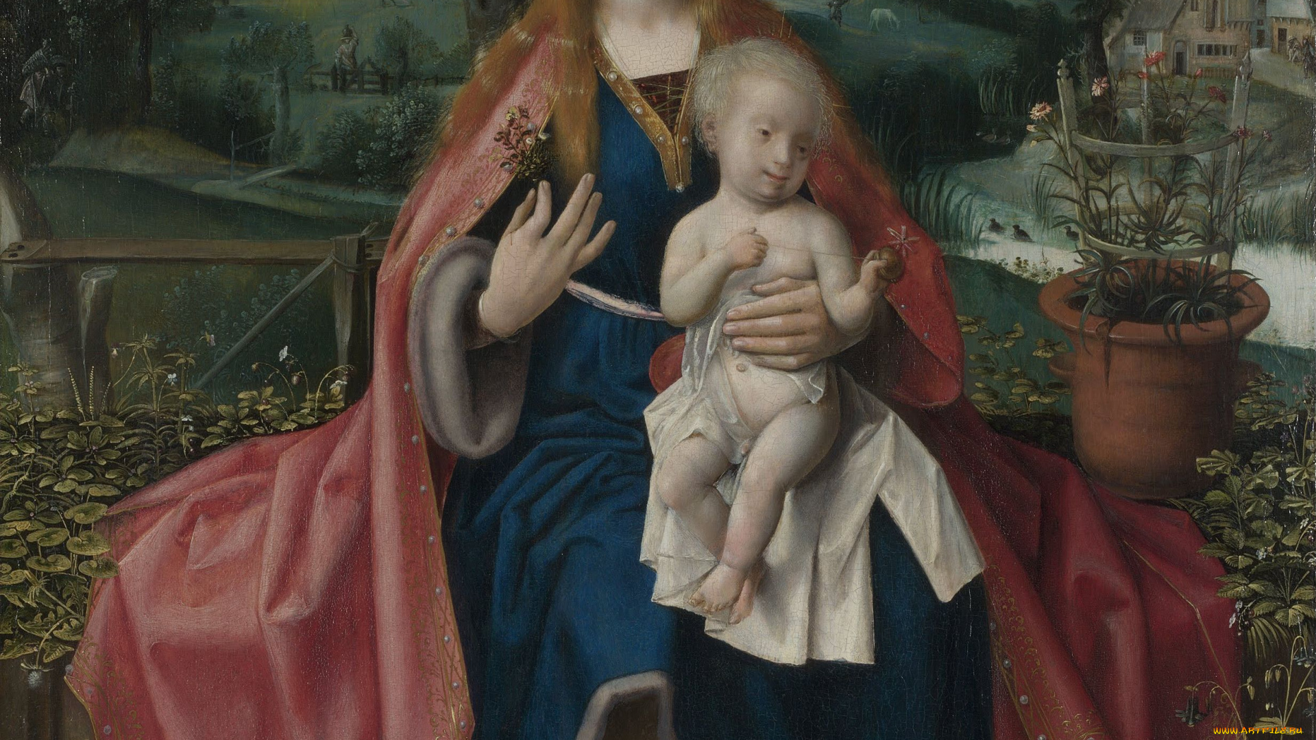 attributed, to, jan, provoost, the, virgin, and, child, in, landscape, рисованные