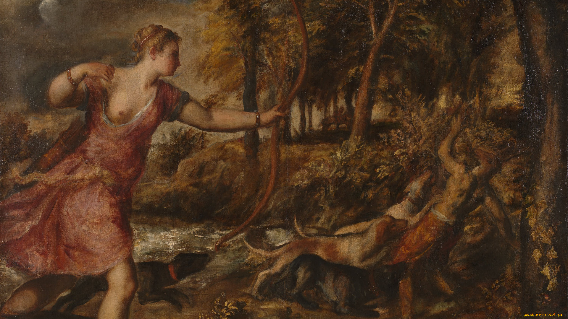 titian, the, death, of, actaeon, рисованные, tiziano, vecellio