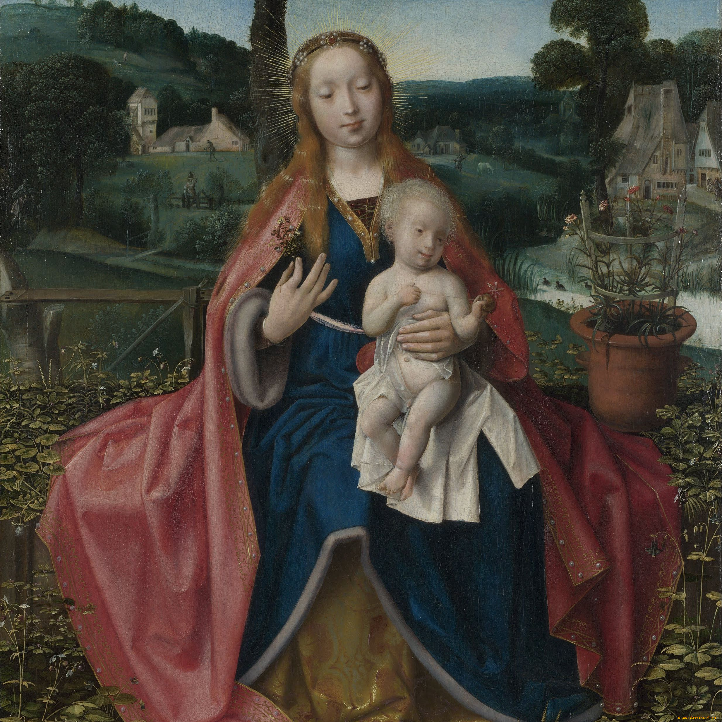 attributed, to, jan, provoost, the, virgin, and, child, in, landscape, рисованные