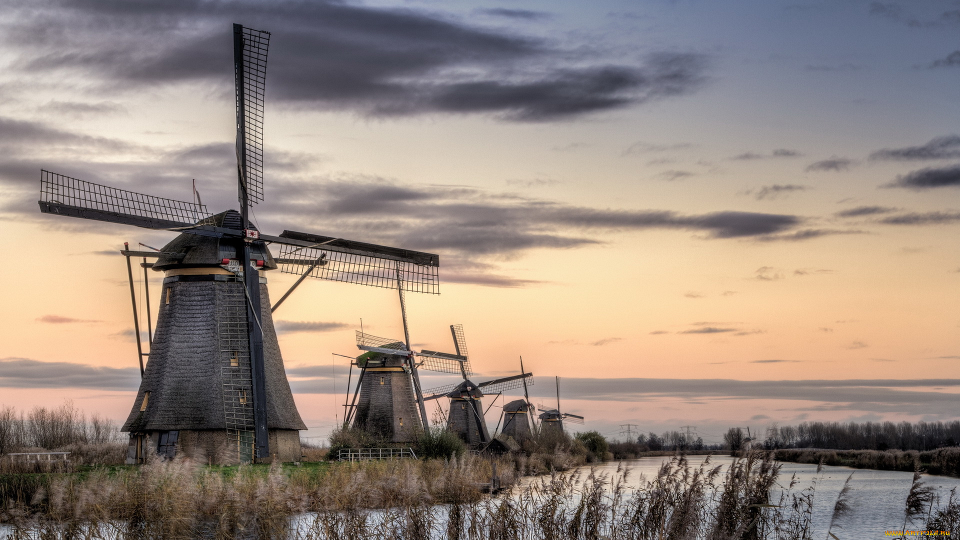 разное, мельницы, kinderdijk, пейзаж, holland