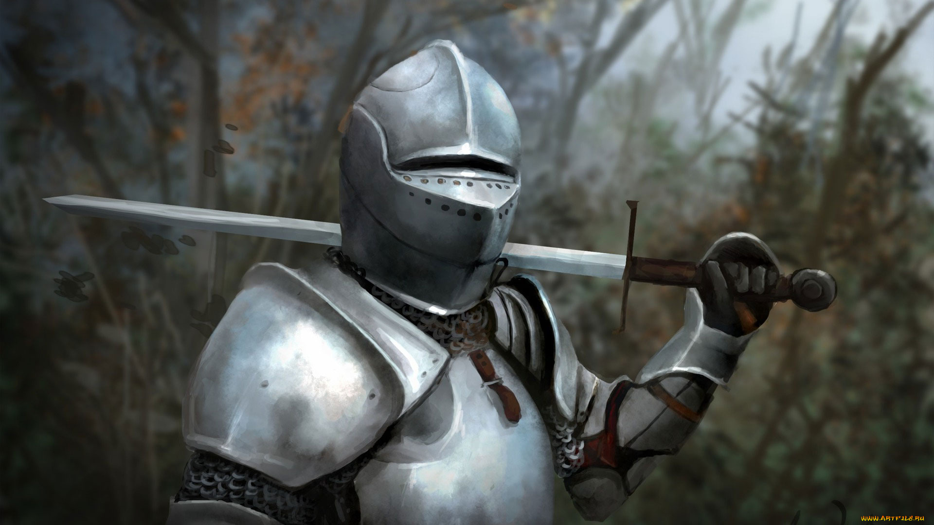 рыцарь, рисованные, люди, латы, шлем, меч