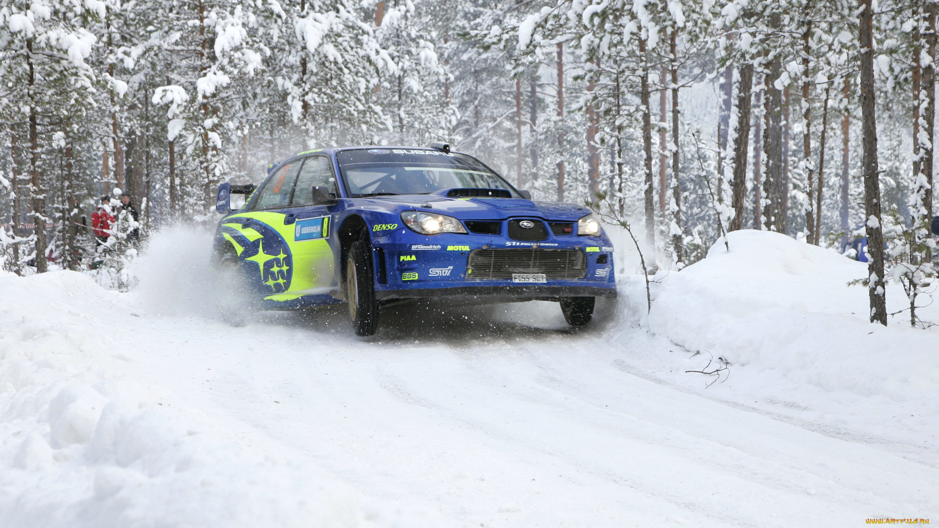 спорт, авторалли, subaru, impreza, wrc, снег, зима, синий, белый, фары, гонка