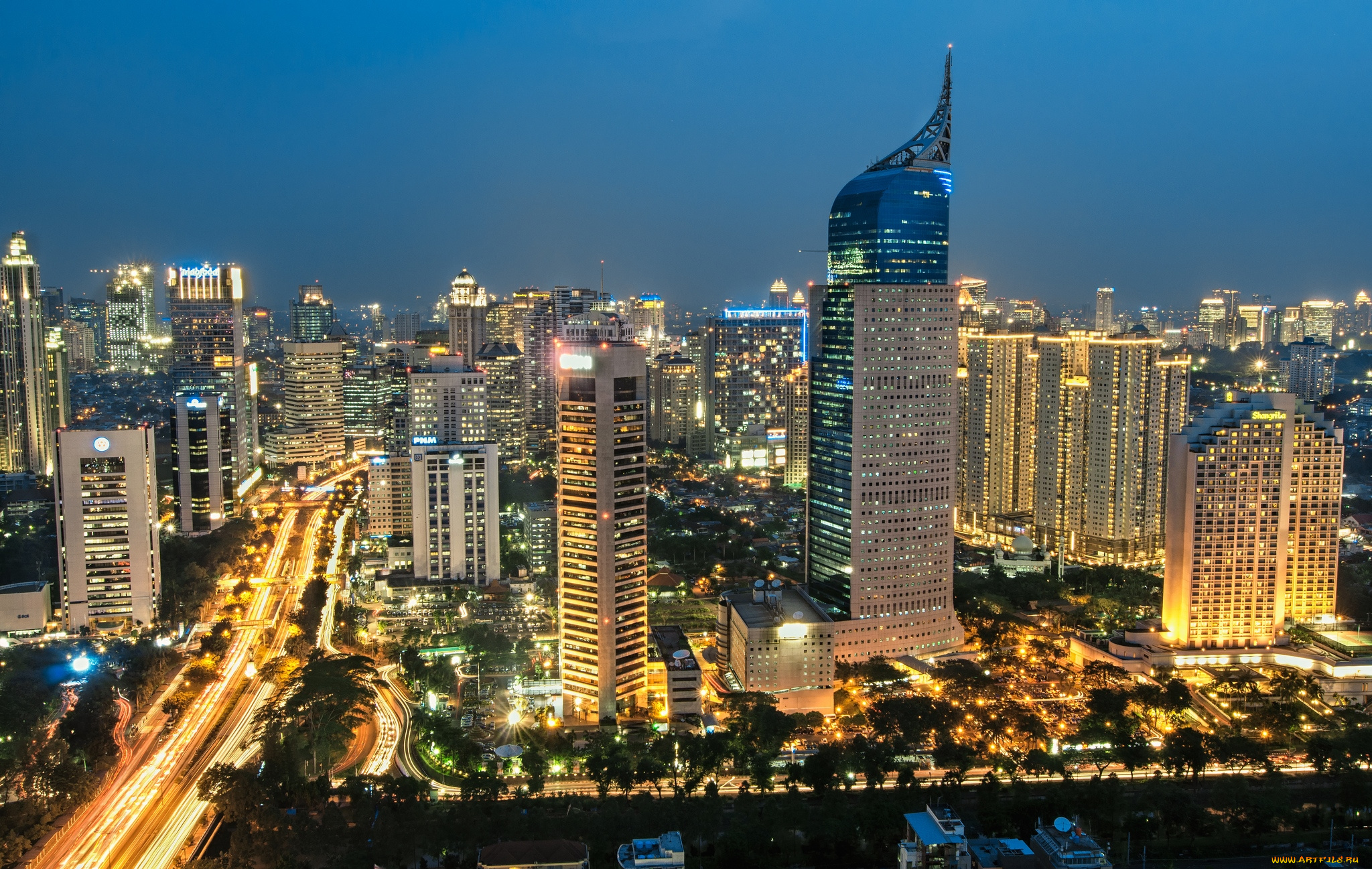 джаккарта, , индонезия, города, -, столицы, государств, небоскребы, ночь, панорама