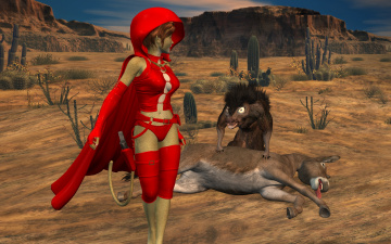 Картинка 3д+графика fantasy+ фантазия ослик кактусы пустыня существо девушка кошка
