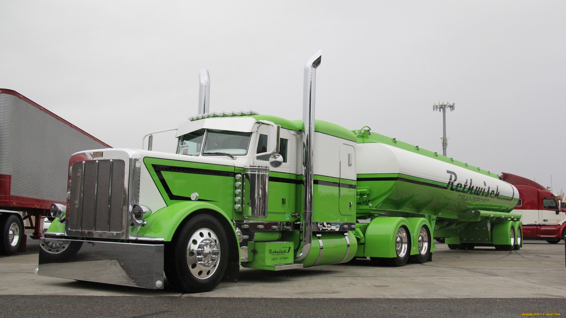 автомобили, peterbilt, green, tanker, petrbilt