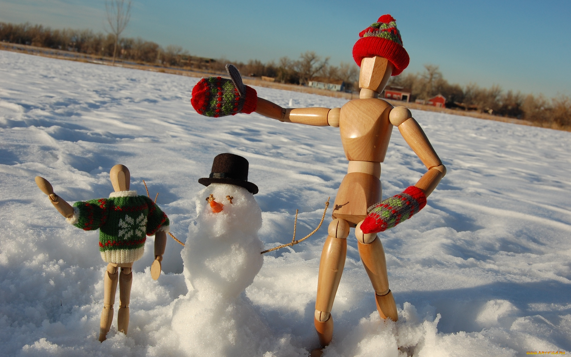 праздничные, фигурки, снеговик, зима, снег, куклы, свитер, варежки, шапка