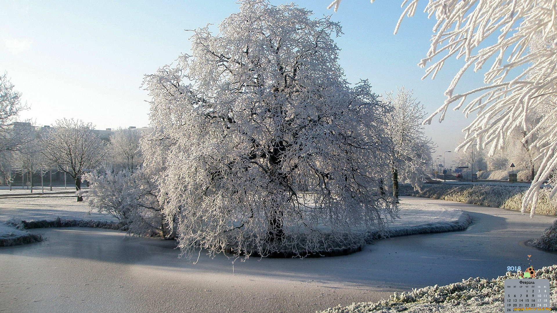 календари, природа, 2018, деревья, снег, зима