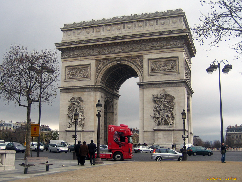 парижская, триумфальная, арка, города, париж, франция