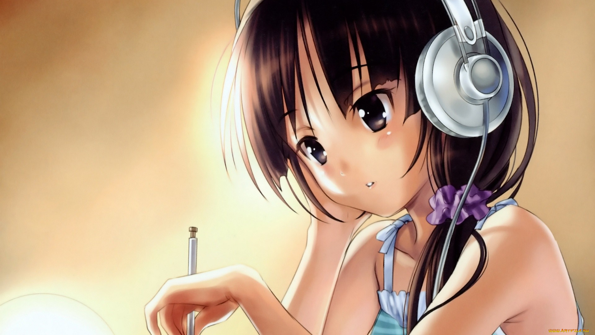 аниме, headphones, instrumental, ручка, наушники, девушка