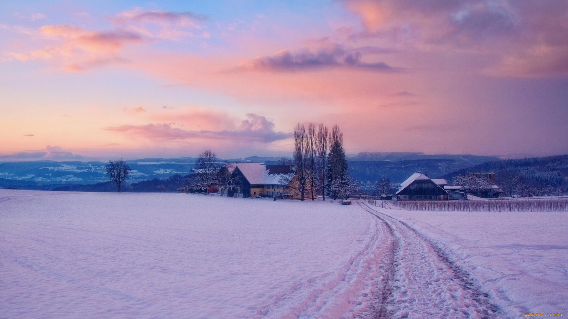 switzerland, природа, зима, пейзаж, деревня, дорога, снег, швейцария