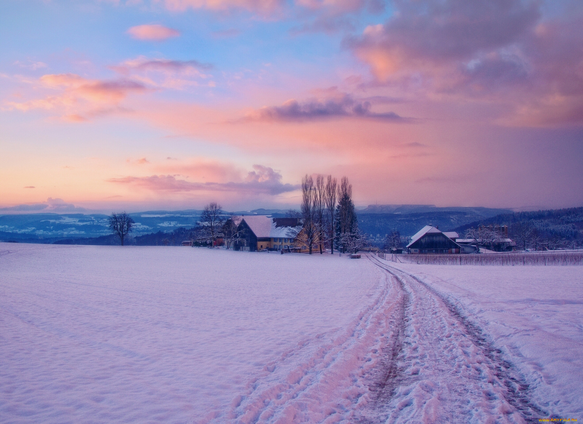 switzerland, природа, зима, пейзаж, деревня, дорога, снег, швейцария